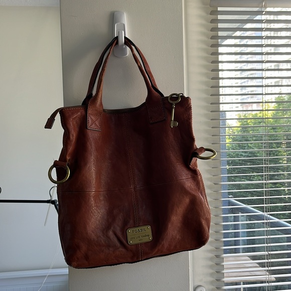 Fossil Convertible Crossbody Tote Handbag - Cognac - Picture 5 of 6